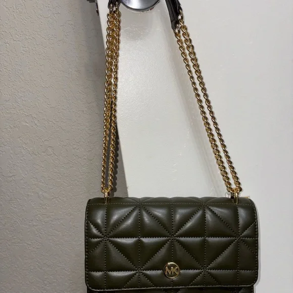Michael Kors Dark Green Quilted Shoulder Bag with Gold Chain MSRP $358 - Picture 6 of 8